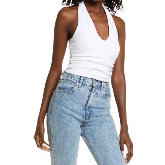AFRM Tops - NWOT AFRM Arkin Ribbed Crop Halter Top White (XL)